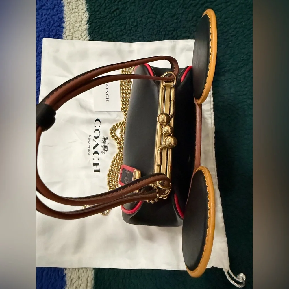 COACH Disney Mickey Mouse x Keith Haring Kisslock Satchel Black - Picture 6 of 11